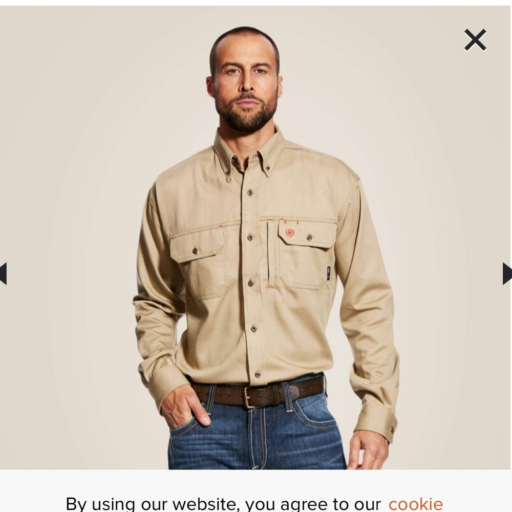 Men’s khaki Ariat FR button front work shirt